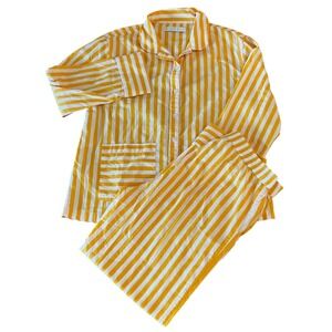 Lake Pajamas Womens XS 2 Piece Set Orange Stripe 100% Cotton